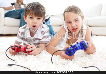 To use this stock image in your creative project, please select the size you need over to the right and click the "Add to Cart" button.
Your downloaded image will come with the Cutcaster watermark removed so don’t worry about the watermark you see on this page. Animated children playing video games stock photo, Animated children playing video games lying on the floor by Wavebreak Media
