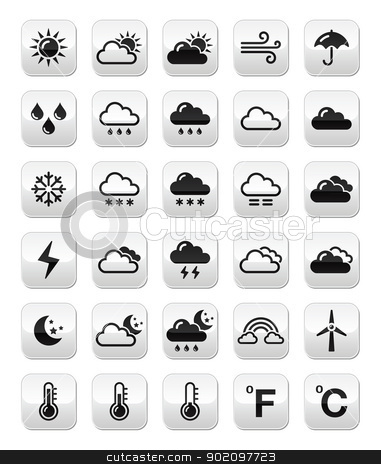 Weather forecast buttons set Weather forecast buttons set stock vector clipart, Weather icons set on modern grey buttons - weather conditions, seasons with reflection by Agnieszka Bernacka