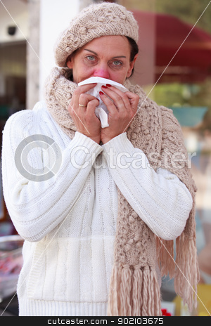 To use this stock image in your creative project, please select the size you need over to the right and click the "Add to Cart" button.
Your downloaded image will come with the Cutcaster watermark removed so don’t worry about the watermark you see on this page. Elderly woman with a cold stock photo, Elderly woman with a cold blows her nose by Roland Stollner