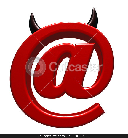 Evil email symbol evil email symbol stock photo, email symbol with horns on white background - 3d illustration by J?