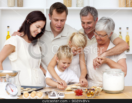 To use this stock image in your creative project, please select the size you need over to the right and click the "Add to Cart" button.
Your downloaded image will come with the Cutcaster watermark removed so don’t worry about the watermark you see on this page. Brother and sister baking in the kitchen stock photo, Brother and sister baking in the kitchen with their grandparents and parents by Wavebreak Media
