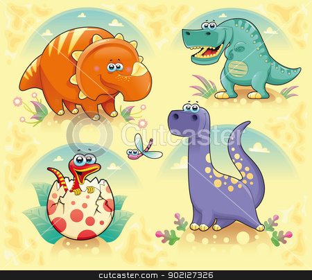 To use this stock image in your creative project, please select the size you need over to the right and click the "Add to Cart" button.
Your downloaded image will come with the Cutcaster watermark removed so don’t worry about the watermark you see on this page. Group of funny dinosaurs. stock vector clipart, Group of funny dinosaurs. Cartoon and vector isolated characters on background by ddraw