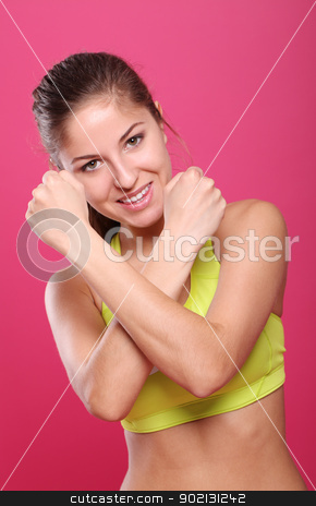 To use this stock image in your creative project, please select the size you need over to the right and click the "Add to Cart" button.
Your downloaded image will come with the Cutcaster watermark removed so don’t worry about the watermark you see on this page. Beautiful slim sporty girl portrait over a pink stock photo, Beautiful slim sporty girl portrait over a pink background by yekostock