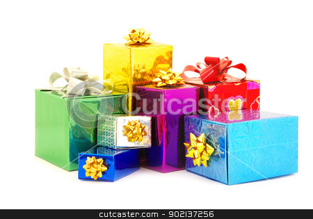 box box stock photo, Christmas box gifts with satin bow isolated on white background by Vitaliy Pakhnyushchyy