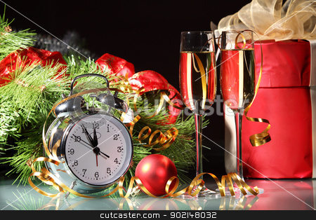 Glass of champagne glass of champagne stock photo, glass of champagne and christmas decoration on the tavle for a new year eve by Sergey Nivens