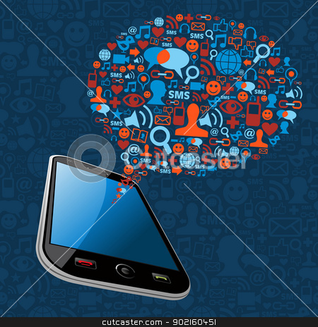To use this stock image in your creative project, please select the size you need over to the right and click the "Add to Cart" button.
Your downloaded image will come with the Cutcaster watermark removed so don’t worry about the watermark you see on this page. Social media bubble smart phone stock vector clipart, Social media network connection concept. Vector illustration layered for easy manipulation and custom coloring. by Cienpies Design