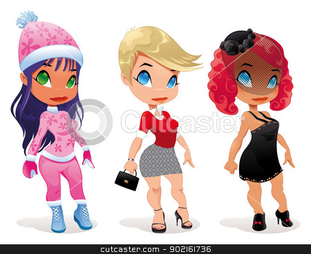 To use this stock image in your creative project, please select the size you need over to the right and click the "Add to Cart" button.
Your downloaded image will come with the Cutcaster watermark removed so don’t worry about the watermark you see on this page. Three kind of ladies. stock vector clipart, Three kind of ladies. Cartoon and vector character. Isolated objects by ddraw
