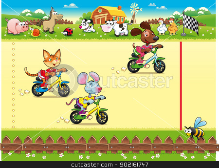 To use this stock image in your creative project, please select the size you need over to the right and click the "Add to Cart" button.
Your downloaded image will come with the Cutcaster watermark removed so don’t worry about the watermark you see on this page. Competition in Farm. stock vector clipart, Competition in Farm. Cartoon and vector illustration, isolated objects by ddraw