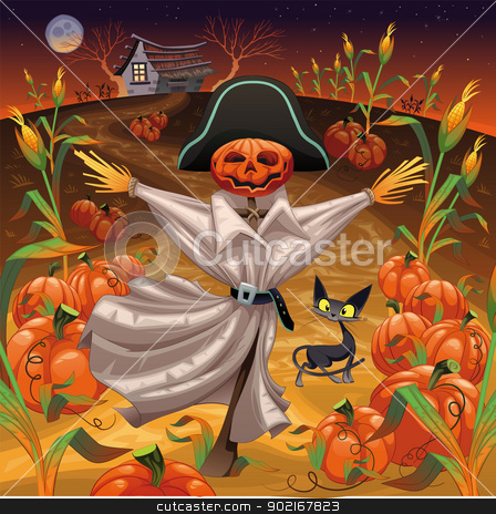 To use this stock image in your creative project, please select the size you need over to the right and click the "Add to Cart" button.
Your downloaded image will come with the Cutcaster watermark removed so don’t worry about the watermark you see on this page. Scarecrow with pumpkins. stock vector clipart, Scarecrow with pumpkins. Funny cartoon and vector illustration. Isolated objects by ddraw