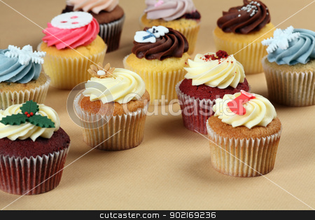To use this stock image in your creative project, please select the size you need over to the right and click the "Add to Cart" button.
Your downloaded image will come with the Cutcaster watermark removed so don’t worry about the watermark you see on this page. Festive cupcakes stock photo, Photo of many cupcakes decorated for Christmas. Focus across the middle.
by © Ron Sumners
