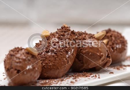 Chocolate mousse quenelle dessert chocolate mousse quenelle dessert stock photo, fresh home made chocolate mousse quenelle dessert by Francesco Perre