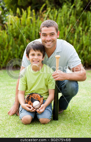To use this stock image in your creative project, please select the size you need over to the right and click the "Add to Cart" button.
Your downloaded image will come with the Cutcaster watermark removed so don’t worry about the watermark you see on this page. Happy father and his son playing baseball stock photo, Happy father and his son playing baseball by Wavebreak Media