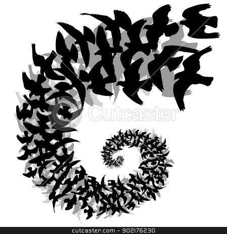 To use this stock image in your creative project, please select the size you need over to the right and click the "Add to Cart" button.
Your downloaded image will come with the Cutcaster watermark removed so don’t worry about the watermark you see on this page. Bird spiral stock vector clipart, Editable vector illustration of a spiral of flying bird silhouettes by Robert Adrian Hillman