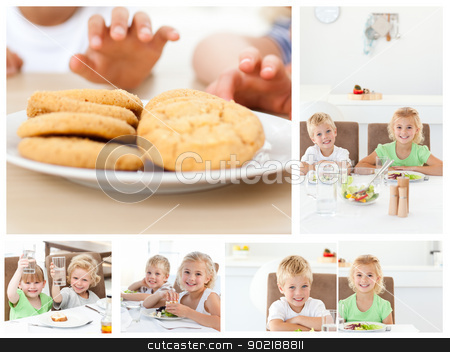 To use this stock image in your creative project, please select the size you need over to the right and click the "Add to Cart" button.
Your downloaded image will come with the Cutcaster watermark removed so don’t worry about the watermark you see on this page. Collage of children having a snack stock photo, Collage of children having a snack by Wavebreak Media