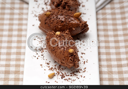 Chocolate mousse quenelle dessert chocolate mousse quenelle dessert stock photo, fresh home made chocolate mousse quenelle dessert by Francesco Perre