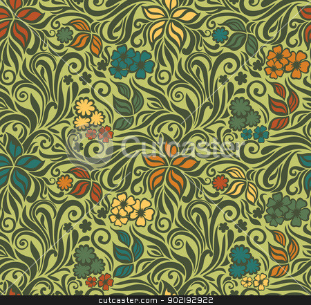 To use this stock image in your creative project, please select the size you need over to the right and click the "Add to Cart" button.
Your downloaded image will come with the Cutcaster watermark removed so don’t worry about the watermark you see on this page. Decorative floral retro seamless background stock vector clipart, Decorative floral seamless pattern on the olive background with flowers and leaves by Allaya