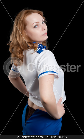 To use this stock image in your creative project, please select the size you need over to the right and click the "Add to Cart" button.
Your downloaded image will come with the Cutcaster watermark removed so don’t worry about the watermark you see on this page. Young beautiful air hostess stock photo, Attractive young stewardess isolated over black background by Aikon