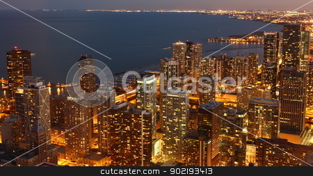 Chicago Chicago stock photo, View to Downtown Chicago / USA from high above at twilight by Achim Baque