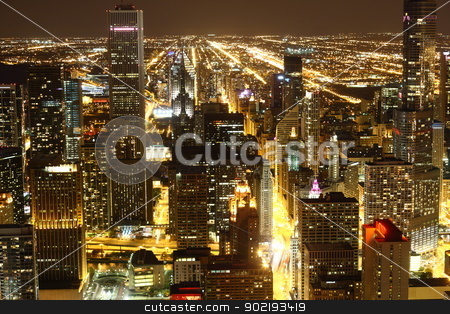 To use this stock image in your creative project, please select the size you need over to the right and click the "Add to Cart" button.
Your downloaded image will come with the Cutcaster watermark removed so don’t worry about the watermark you see on this page. Chicago stock photo, View to Downtown Chicago / USA from high above at night by Achim Baque