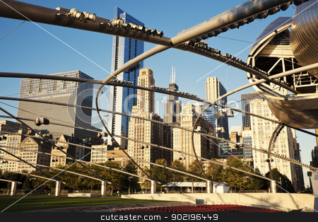 To use this stock image in your creative project, please select the size you need over to the right and click the "Add to Cart" button.
Your downloaded image will come with the Cutcaster watermark removed so don’t worry about the watermark you see on this page. Pritzker Pavilion stock photo, Chicago, Illinois, USA - October 10, 2009 Pritzker Pavilion located in Millenium Park in downtown of Chicago. Buildings along Michigan Avenue and downtown architecture in the background. Seen during fall morning. by Henryk Sadura