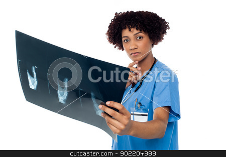 To use this stock image in your creative project, please select the size you need over to the right and click the "Add to Cart" button.
Your downloaded image will come with the Cutcaster watermark removed so don’t worry about the watermark you see on this page. Young serious lady surgeon holding x-ray sheet stock photo, Expression of thoughtful female doctor holding x-ray sheet over white background. by Ishay Botbol