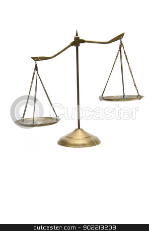 Unbalance of golden brass scales of justice on white unbalance of golden brass scales of justice on white stock photo, unbalance of golden brass scales of justice on white by Vichaya Kiatying-Angsulee