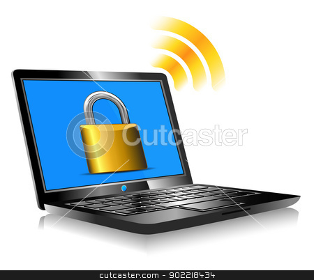 To use this stock image in your creative project, please select the size you need over to the right and click the "Add to Cart" button.
Your downloaded image will come with the Cutcaster watermark removed so don’t worry about the watermark you see on this page. Padlock on laptop screen Laptop internet surfing protection stock vector clipart, Laptop protection - internet connection with global world by Fenton