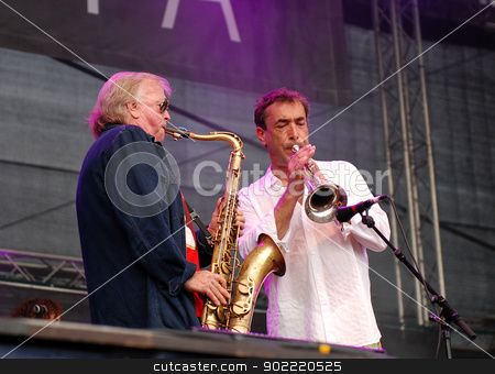 To use this stock image in your creative project, please select the size you need over to the right and click the "Add to Cart" button.
Your downloaded image will come with the Cutcaster watermark removed so don’t worry about the watermark you see on this page. Klaus Doldinger performs with Hubert von Goisern at the Linz Eur stock photo, German saxophonist Klaus Doldinger performs with Austrian musician Hubert von Goisern at the Linz Europa Hafenfest 2009 by Sarah Marchant
