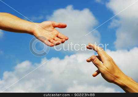 Helping hand helping hand stock photo, Helping hand with the sky background by Vitaliy Pakhnyushchyy