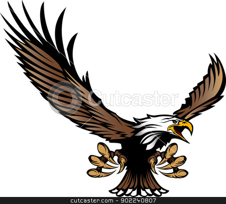 To use this stock image in your creative project, please select the size you need over to the right and click the "Add to Cart" button.
Your downloaded image will come with the Cutcaster watermark removed so don’t worry about the watermark you see on this page. Eagle Mascot Flying with Talons and Wings stock vector clipart, Graphic Mascot Image of a Flying Eagle with wings and Talons by chromaco