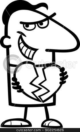 Man breaking heart cartoon illustration man breaking heart cartoon illustration stock vector clipart, Black and White Cartoon St Valentines Illustration of Funny Man Breaking Heart or Heartbreaker by Igor Zakowski