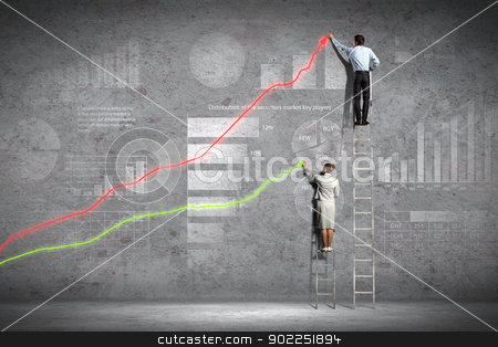 To use this stock image in your creative project, please select the size you need over to the right and click the "Add to Cart" button.
Your downloaded image will come with the Cutcaster watermark removed so don’t worry about the watermark you see on this page. businesspeople drawing diagrams on wall stock photo, businesspeople standing on ladder drawing diagrams and graphs on wall by Sergey Nivens