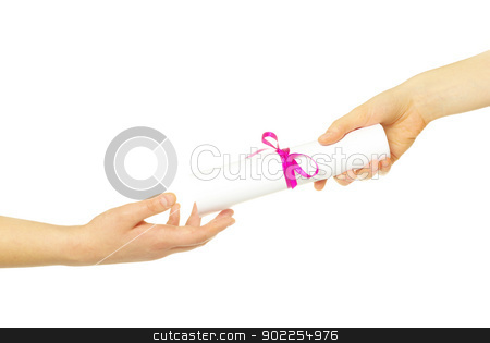 To use this stock image in your creative project, please select the size you need over to the right and click the "Add to Cart" button.
Your downloaded image will come with the Cutcaster watermark removed so don’t worry about the watermark you see on this page. Diploma with a ribbon stock photo, Diploma with a red ribbon in hand isolated on white by Vitaliy Pakhnyushchyy