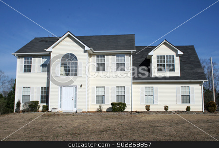 To use this stock image in your creative project, please select the size you need over to the right and click the "Add to Cart" button.
Your downloaded image will come with the Cutcaster watermark removed so don’t worry about the watermark you see on this page. Colonial House stock photo, typical suburban Colonial tract house by Wanda Anthony