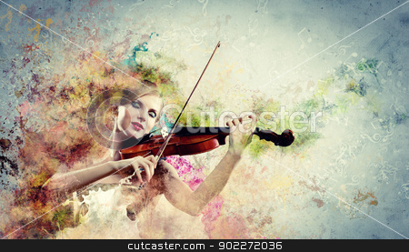 Gorgeous woman playing on violin Gorgeous woman playing on violin stock photo, Image of beautiful female violinist playing with closed eyes against splashes background by Sergey Nivens