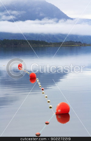 To use this stock image in your creative project, please select the size you need over to the right and click the "Add to Cart" button.
Your downloaded image will come with the Cutcaster watermark removed so don’t worry about the watermark you see on this page. mountain blue lake stock photo, scenic mountain blue lake lanscape with the morning mist and clouds, fishing nets and orange floats by SkyLynx