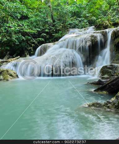 Erawan waterfall Erawan waterfall stock photo, Tropical rain forest cascading falls in Erawan National Park, Thailand by boonsom