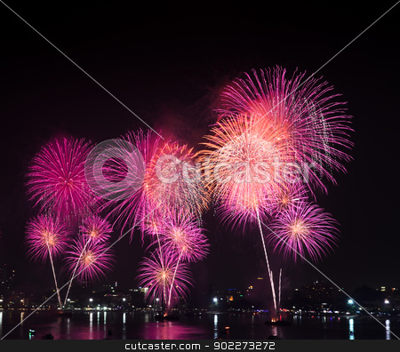 Fireworks Fireworks stock photo, Fireworks at Pattaya beach, Thailand by boonsom