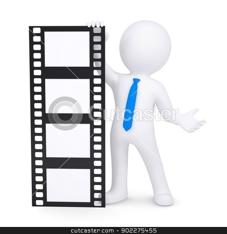 3d man holding a film 3d man holding a film stock photo, 3d man holding a film. Isolated render on a white background by cherezoff