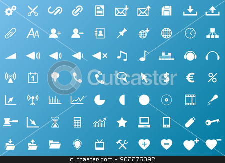 To use this stock image in your creative project, please select the size you need over to the right and click the "Add to Cart" button.
Your downloaded image will come with the Cutcaster watermark removed so don’t worry about the watermark you see on this page. Set of white navigation web icons stock vector clipart, Set of white navigation web icons on blue background by kurkalukas
