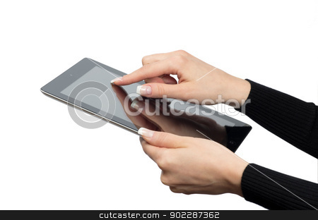 To use this stock image in your creative project, please select the size you need over to the right and click the "Add to Cart" button.
Your downloaded image will come with the Cutcaster watermark removed so don’t worry about the watermark you see on this page. tablet computer stock photo, hands with tablet computer on white by Vitaliy Pakhnyushchyy