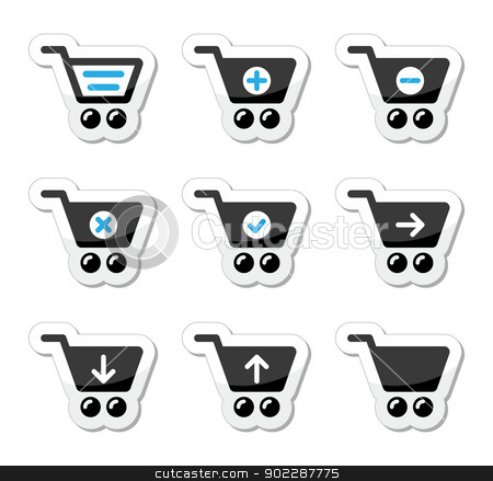 To use this stock image in your creative project, please select the size you need over to the right and click the "Add to Cart" button.
Your downloaded image will come with the Cutcaster watermark removed so don’t worry about the watermark you see on this page. Shopping cart vector icons set stock vector clipart, Black and blue labels set with reflection - shopping online by Agnieszka Murphy