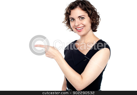To use this stock image in your creative project, please select the size you need over to the right and click the "Add to Cart" button.
Your downloaded image will come with the Cutcaster watermark removed so don’t worry about the watermark you see on this page. Cute female showing the direction stock photo, Half length portrait of a pretty woman directing towards the path. by Ishay Botbol