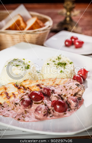 To use this stock image in your creative project, please select the size you need over to the right and click the "Add to Cart" button.
Your downloaded image will come with the Cutcaster watermark removed so don’t worry about the watermark you see on this page. Grilled chicken breast stock photo, Grilled chicken breast with garnish served on restaurant by Grafvision