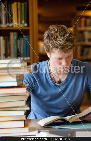To use this stock image in your creative project, please select the size you need over to the right and click the "Add to Cart" button.
Your downloaded image will come with the Cutcaster watermark removed so don’t worry about the watermark you see on this page. Portrait of a male student reading stock photo, Portrait of a male student reading in a library by Wavebreak Media