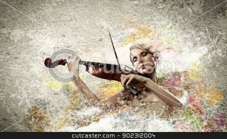 Gorgeous woman playing on violin Gorgeous woman playing on violin stock photo, Image of beautiful female violinist playing with closed eyes against colorful background by Sergey Nivens