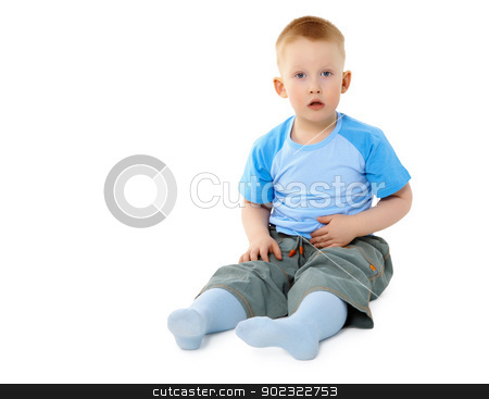 Surprised little boy sitting on white Surprised little boy sitting on white stock photo, Surprised a little boy sitting isolated on white background by Alexey Romanov