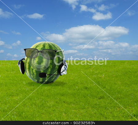 To use this stock image in your creative project, please select the size you need over to the right and click the "Add to Cart" button.
Your downloaded image will come with the Cutcaster watermark removed so don’t worry about the watermark you see on this page. Head-like watermelon in headphone and eyeglasses stock photo, A head-like watermelon in a headphone and eyeglasses by vaeenma