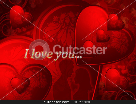 To use this stock image in your creative project, please select the size you need over to the right and click the "Add to Cart" button.
Your downloaded image will come with the Cutcaster watermark removed so don’t worry about the watermark you see on this page. Valentines Card stock photo, Red Valentines Card With Hearts And Two Silhouette Of Young Lovers by Olga Altunina