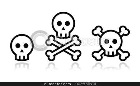 To use this stock image in your creative project, please select the size you need over to the right and click the "Add to Cart" button.
Your downloaded image will come with the Cutcaster watermark removed so don’t worry about the watermark you see on this page. Cartoon skull with bones vector icon set stock vector clipart, Modern black and white icons with reflection - death concept by Agnieszka Bernacka